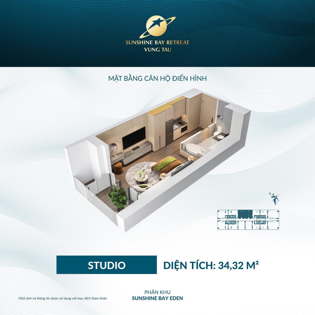 layout can ho sunshine bay eden studio 34m2